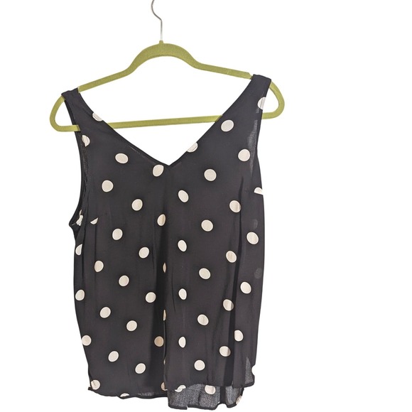 Old Navy Polka Dot Sleeveless Top Black White V Neck Blouse Size L - Picture 1 of 4
